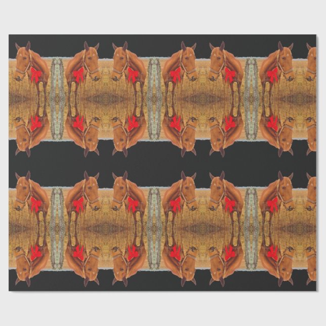 Equine Christmas, Brown Horse with red bow Wrapping Paper (Flat)