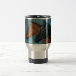 equine picture of black foal chestnut brown foal travel mug