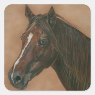 equine picture of chestnut mare brown horse square sticker