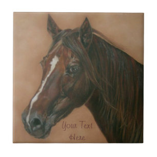 equine picture of chestnut mare brown horse tile