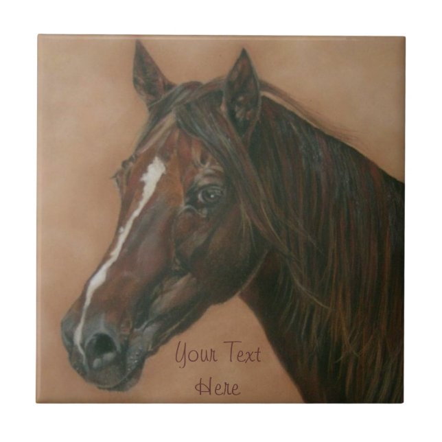 equine picture of chestnut mare brown horse tile (Front)
