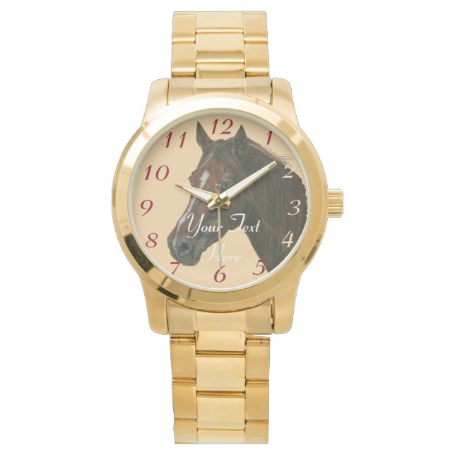 equine picture of chestnut mare brown horse watch (Front)