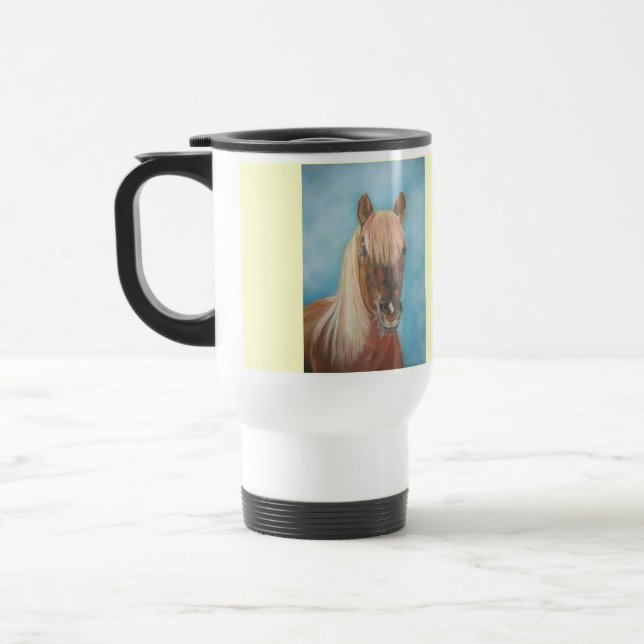 equine picture of chestnut mare horse travel mug (Left)