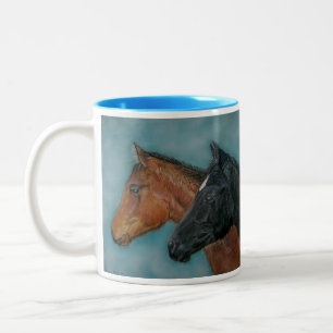 equine picture of two very cute baby horses Two-Tone coffee mug