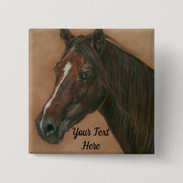 equine portrait of chestnut mare brown horse 15 cm square badge (Front)