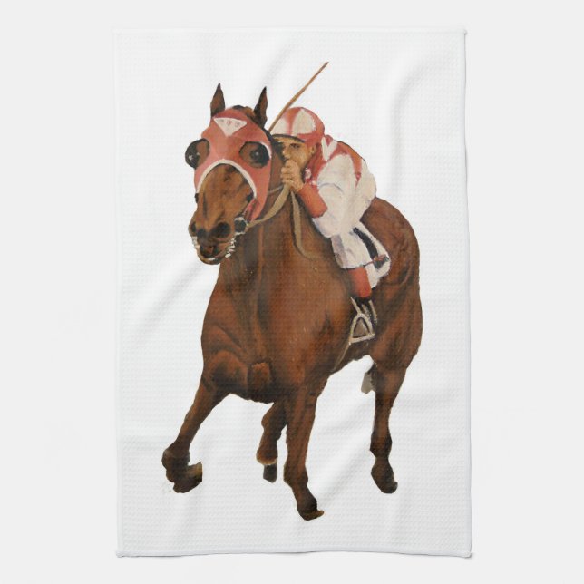 Equine Thoroughbred Wins Horse Race Tea Towel (Vertical)