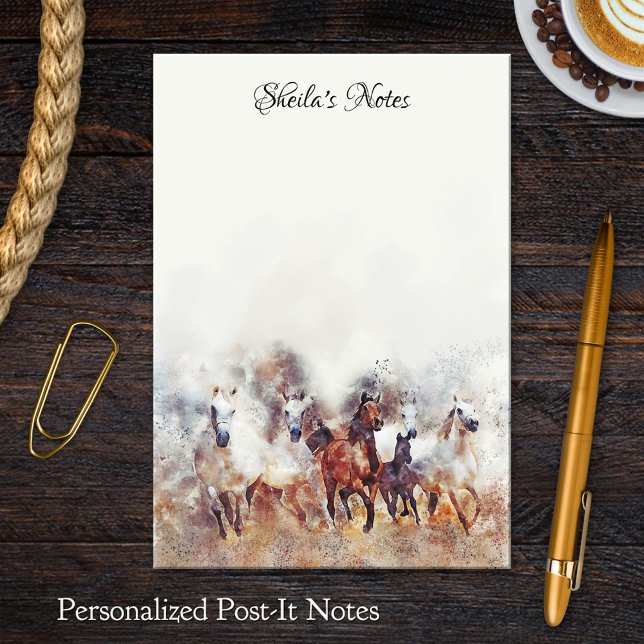 Equine Watercolor Horse Lovers Post It Notes (Post it notes featuring a watercolor design of wild running horses.)