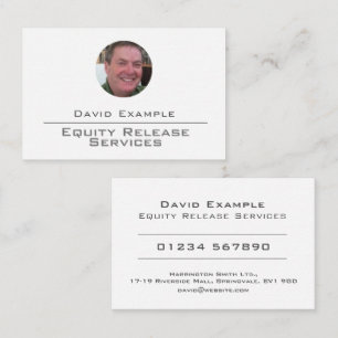 Equity Release Services with Photo of Holder Business Card