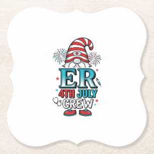 ER 4th July Crew Patriotic Gnome Shirt Design_1 Paper Coaster