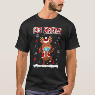 Er Crew Buffalo Plaid Face Mask Reindeer Nurse Xma T-Shirt