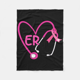 Er Heart Stethoscope Pink Ribbon Breast Cancer Er  Fleece Blanket