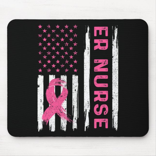 ER Nurse American Flag Nurse Breast Cancer Awarene Mouse Mat (Front)