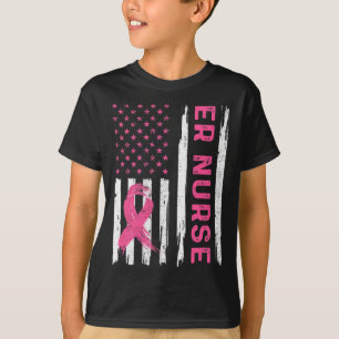 ER Nurse American Flag Nurse Breast Cancer Awarene T-Shirt