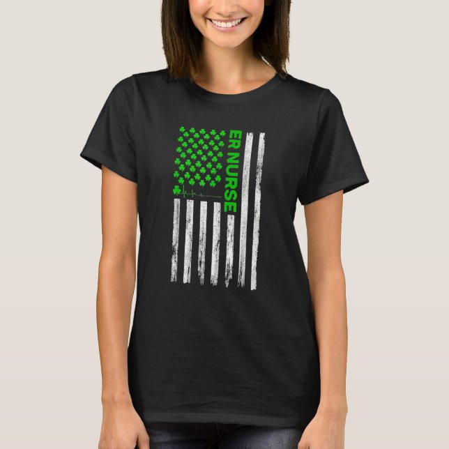 ER Nurse American Flag Shamrock St Patrick's Day 2 T-Shirt (Front)