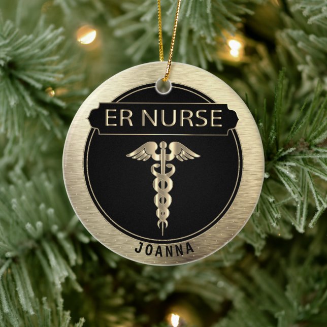 ER Nurse  👩‍⚕️ - Black and Gold Ceramic Tree Decoration (Tree)