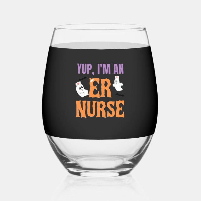 ER Nurse Boo Crew Emergency Room Nurse Halloween C Stemless Wine Glass (Front)