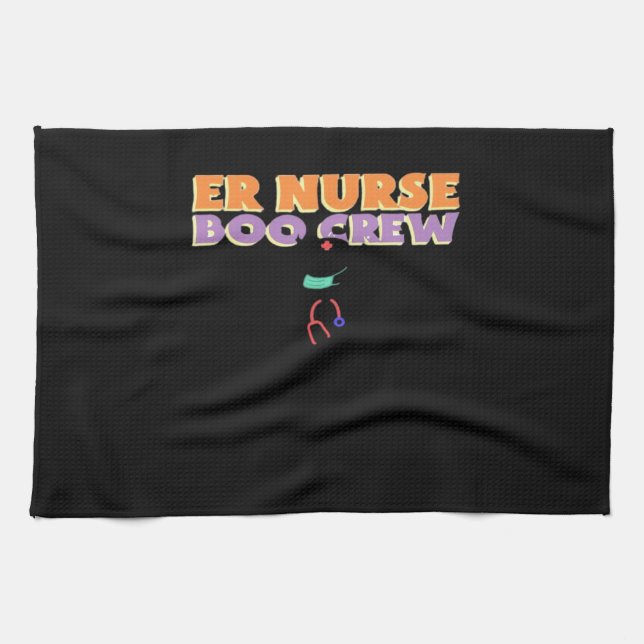 ER Nurse Boo Crew Emergency Room Nurse Halloween C Tea Towel (Horizontal)