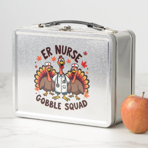 ER Nurse Gobble Squad Thanksgiving Nursing Metal Lunch Box