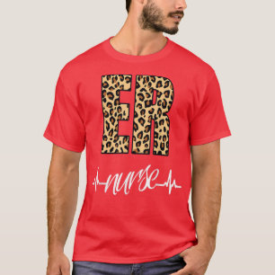 ER Nurse Leopard Medical Nursing Heartbeat T-Shirt