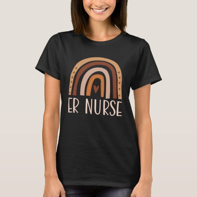 ER Nurse Nursing School Trendy Bohemian Rainbow Bo T-Shirt (Front)
