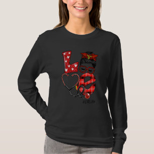 Er Nurse Plaid Leopard Love Heart Messy Bun Rn Nur T-Shirt