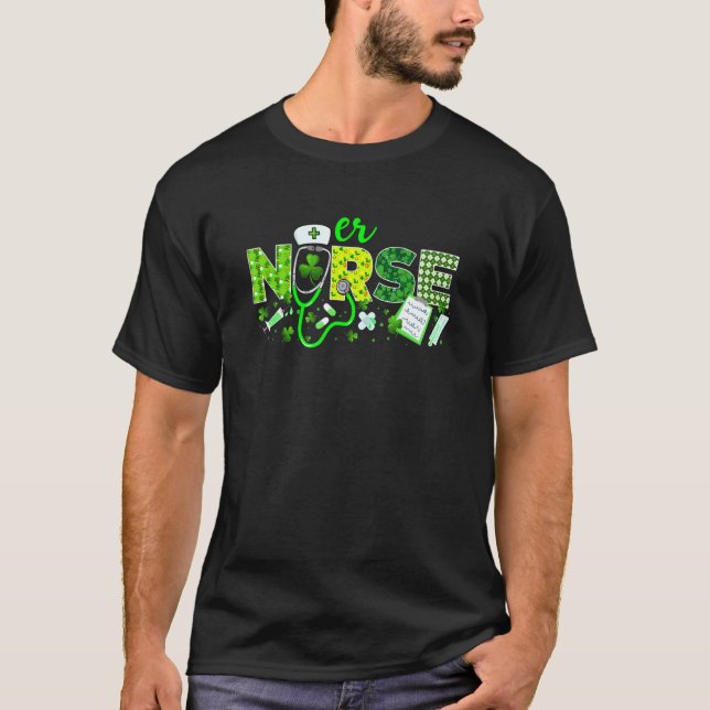 Er Nurse St Patricks Day Love Stethoscope Rn Nurse T-Shirt (Front)