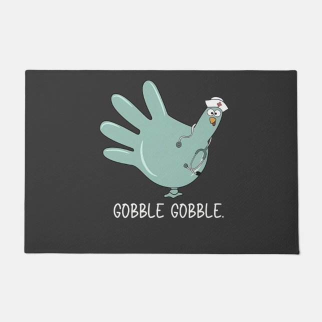 ER Nurse Turkey Gobble Squad ER Nurse Thanksgiving Doormat (Front)