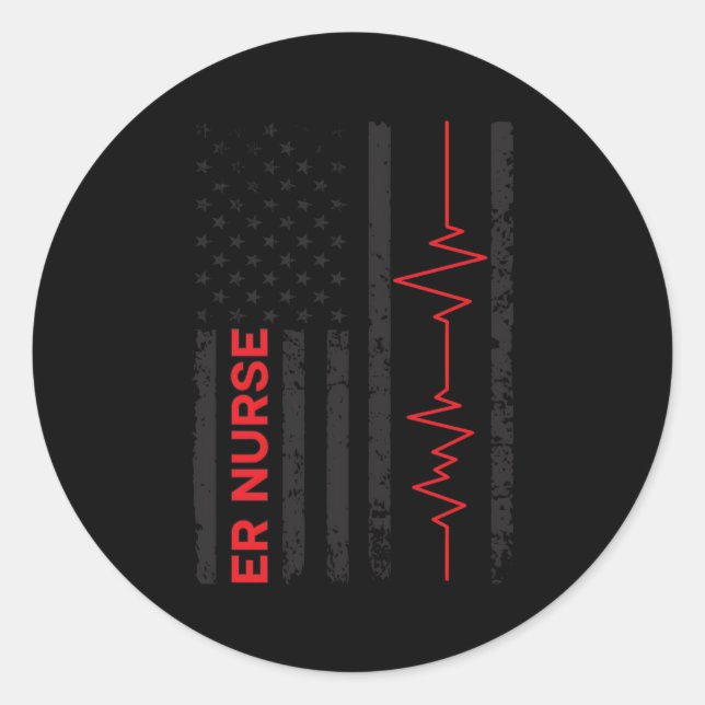 Er Nurse Us Flag Emergency Nurse Emergency Room Nu Classic Round Sticker (Front)