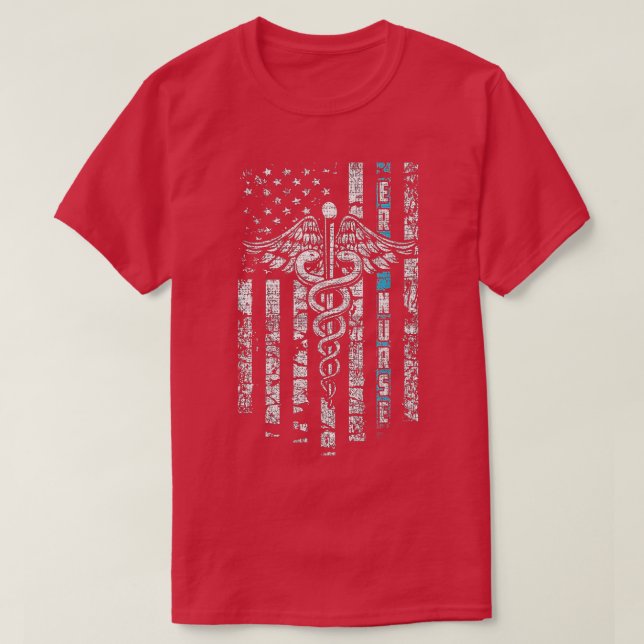 ER Nurse with Flag and Caduceus  T-Shirt (Design Front)