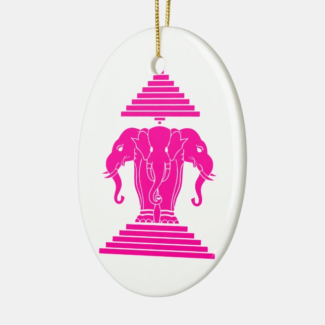 Erawan Pink Three Headed Elephant Lao / Laos Flag Ceramic Tree Decoration (Left)