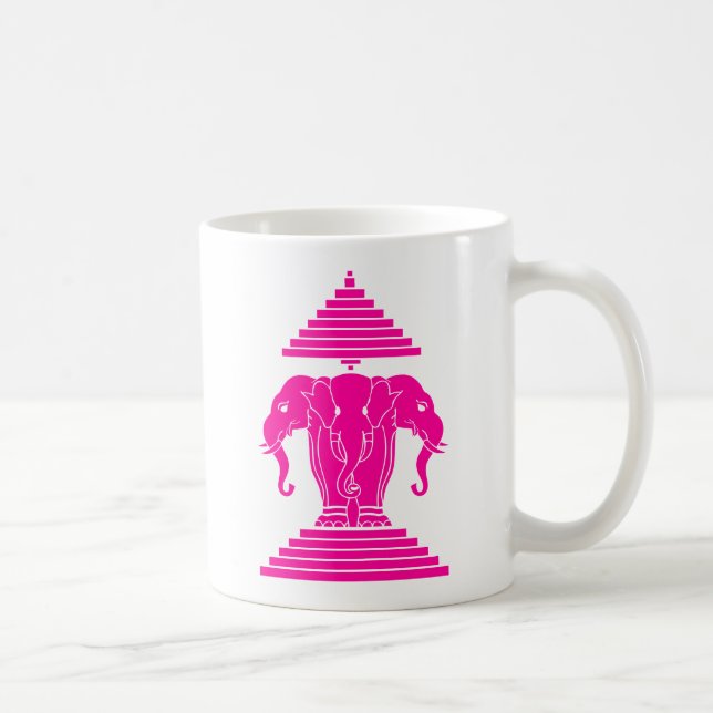 Erawan Pink Three Headed Elephant Lao / Laos Flag Coffee Mug (Right)