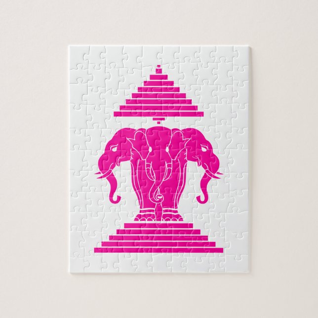 Erawan Pink Three Headed Elephant Lao / Laos Flag Jigsaw Puzzle (Vertical)