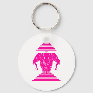 Erawan Pink Three Headed Elephant Lao / Laos Flag Key Ring