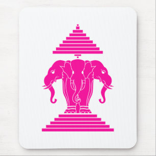 Erawan Pink Three Headed Elephant Lao / Laos Flag Mouse Mat