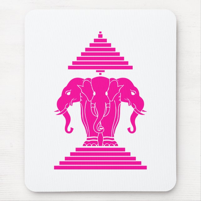 Erawan Pink Three Headed Elephant Lao / Laos Flag Mouse Mat (Front)