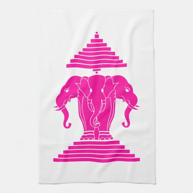 Erawan Pink Three Headed Elephant Lao / Laos Flag Tea Towel (Vertical)