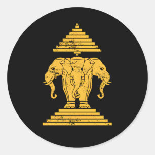 Erawan Sabaidi Greeting 3 Headed Elephant Kingdom  Classic Round Sticker