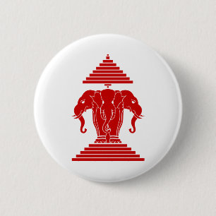Erawan Three Headed Elephant Lao / Laos Flag 6 Cm Round Badge
