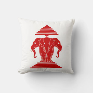 Erawan Three Headed Elephant Lao / Laos Flag Cushion