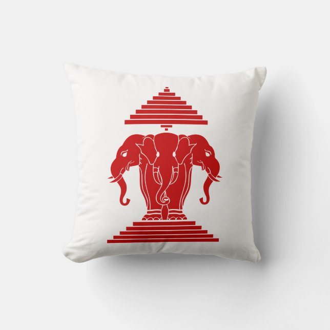 Erawan Three Headed Elephant Lao / Laos Flag Cushion (Front)