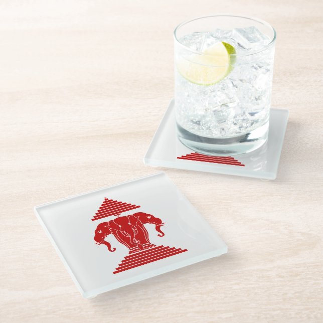 Erawan Three Headed Elephant Lao / Laos Flag Glass Coaster (Angled)