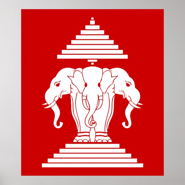 Erawan Three Headed Elephant Lao / Laos Flag Poster (Front)