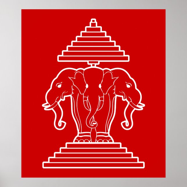Erawan Three Headed Elephant Lao / Laos Flag Poster (Front)
