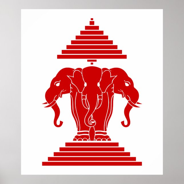 Erawan Three Headed Elephant Lao / Laos Flag Poster (Front)