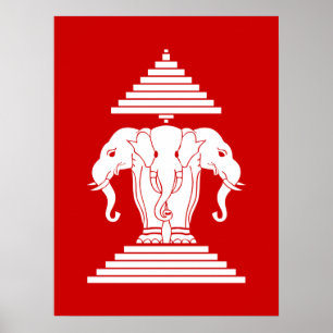 Erawan Three Headed Elephant Lao / Laos Flag Poster