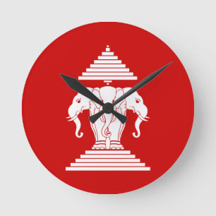 Erawan Three Headed Elephant Lao / Laos Flag Round Clock