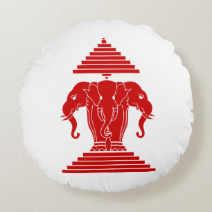 Erawan Three Headed Elephant Lao / Laos Flag Round Cushion