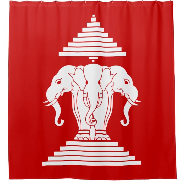Erawan Three Headed Elephant Lao / Laos Flag Shower Curtain (Front)