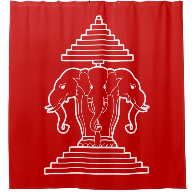 Erawan Three Headed Elephant Lao / Laos Flag Shower Curtain (Front)