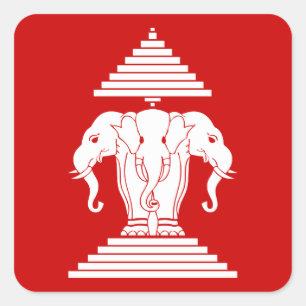 Erawan Three Headed Elephant Lao / Laos Flag Square Sticker